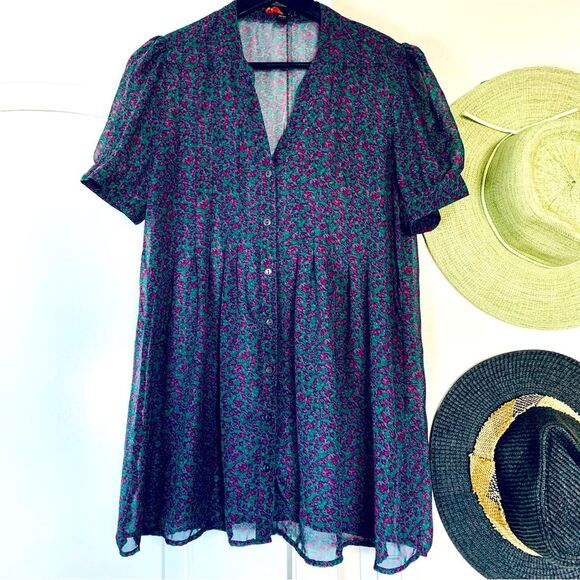 Forever 21 Floral Shear/See-Through Dressy Babydoll Tunic Blouse | Size: M - Picture 1 of 4